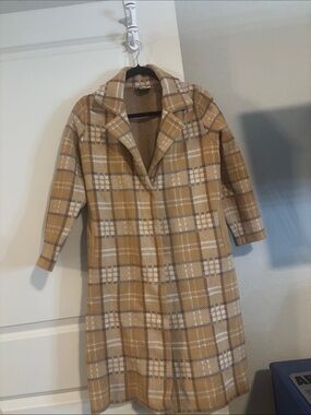 Plaid Trench Coat in Camel and Cream